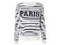 Ein weiß-gestreiftes Langarmshirt mit dem Schriftzug 'PARIS'.