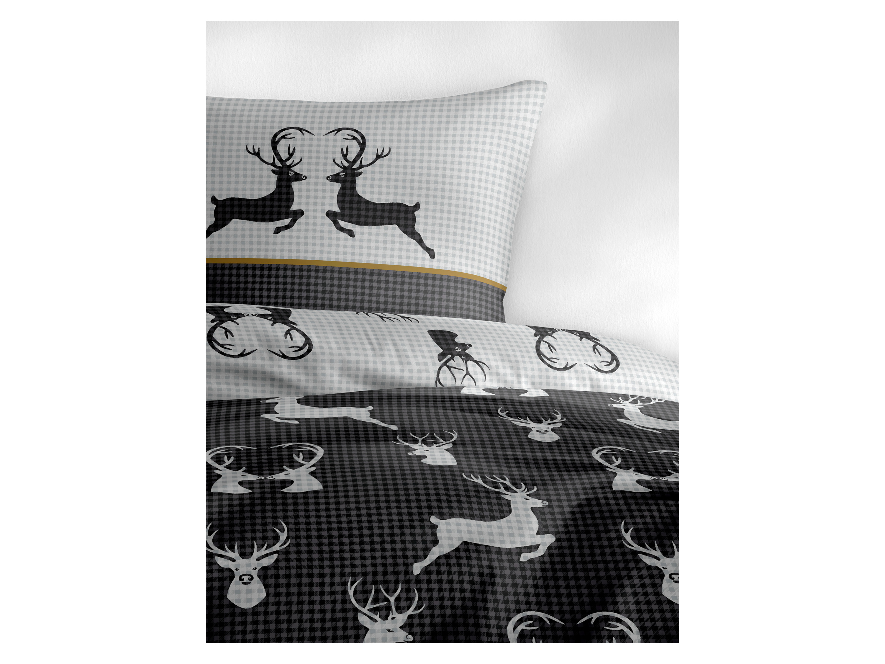 Thumbnail - Bierbaum Feinbiber Bettwäsche Hirsche (Schwarz, 135 x 200 cm)""