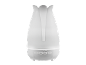Weißer tulpenförmiger Aromadiffusor mit Tasten für Licht, Timer und Nebel.