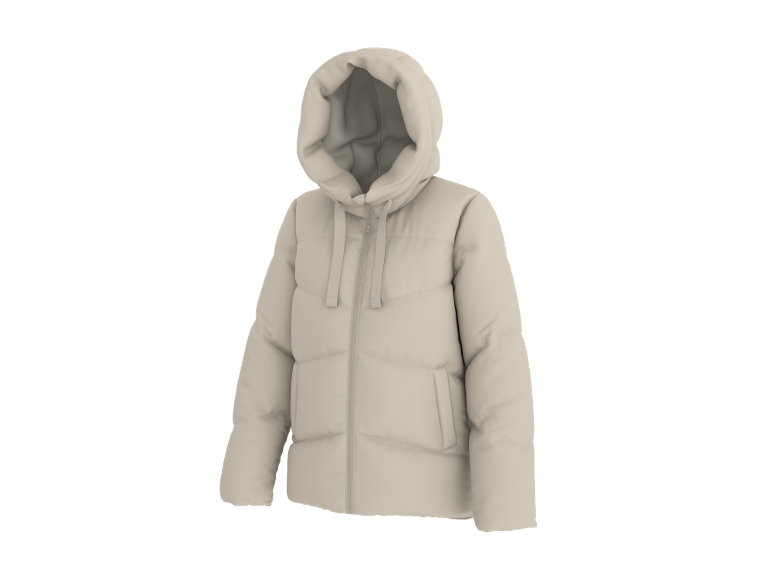 Beige Steppjacke mit Kapuze und Reißverschluss