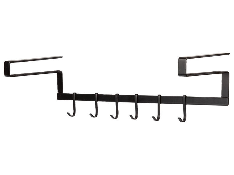 Schwarzer Über-die-Tür-Haken mit sechs Haken.