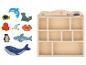 Holz-Meerestier-Set und Aufbewahrungsregal im Ozean-Design.