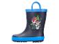 Blaue Kindergummistiefel mit Welpen- und Dinosaurier-Motiv.