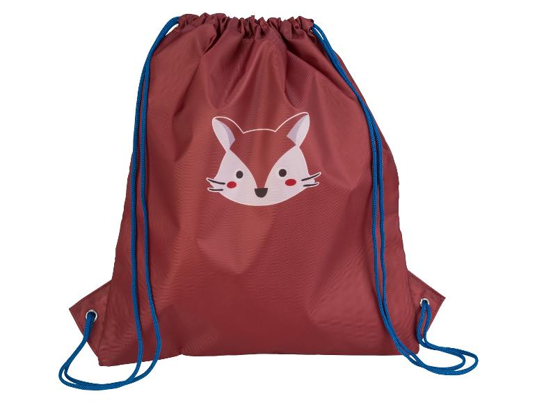 Roter Turnbeutel mit Fuchs-Motiv, ideal für Kinder.