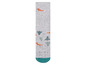 Graue Socken mit Fuchs- und Baummotiv.