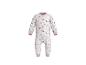 Weißer Baby-Strampler mit rosa und blauen Blumen- und Micky-Maus-Kopfmustern.