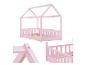 Rosa Kinderhausbett mit Sicherheitsgittern und Lattenrost.