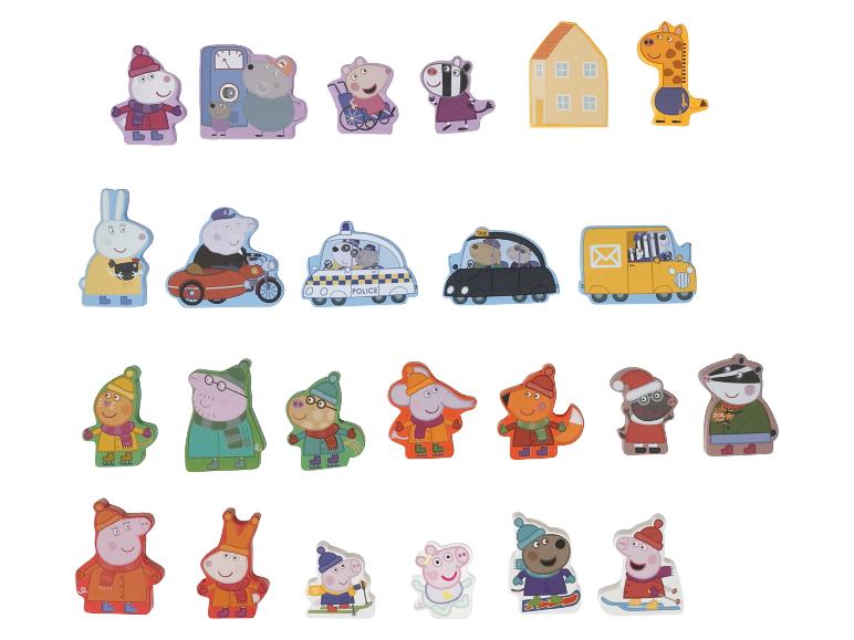 Peppa Pig Holzfiguren mit Charakteren und Fahrzeugen.