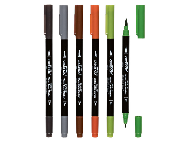 Crelando Dual-Tip-Wasserfarbmarker in verschiedenen Farben.