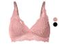 Hellrosa Spitzen-Bralette mit dünnen Trägern, erhältlich in Rosa und Schwarz.