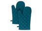 Zwei dunkelblaue Ofenhandschuhe mit Rautenmuster.