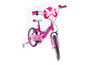 Ein rosa Minnie Mouse Kinderfahrrad mit Stützrädern.