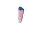 Rosa Socke mit blauer Spitze, rosa Streifen und den Zahlen 23-26.