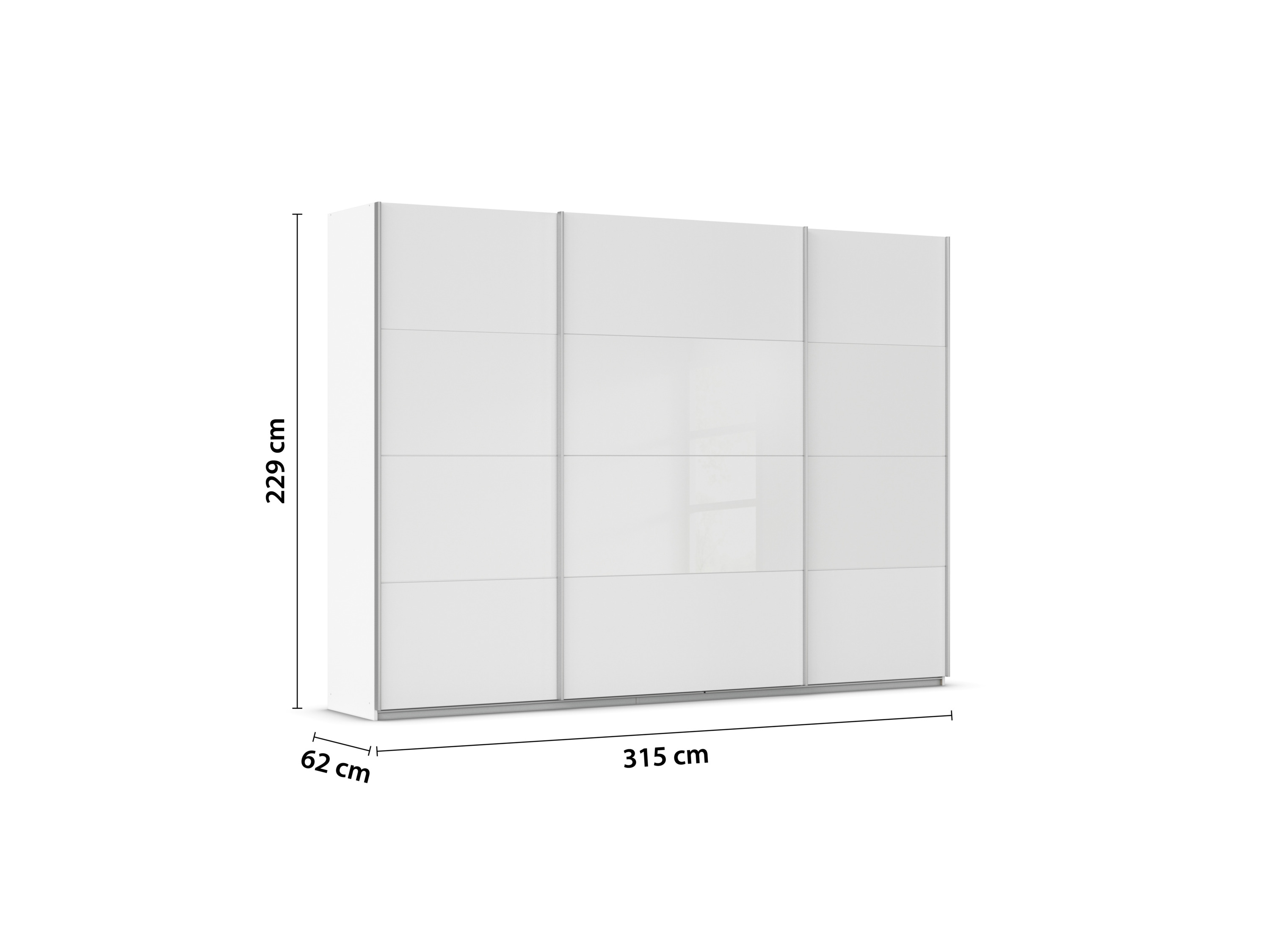 Thumbnail - rauch ORANGE Quadra Schwebetürenschrank mit Glaselementen (Classic-Zubehör, Korpus:Weiß, Glas:Weiß, 315 x 230 cm)