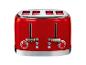 Roter Vier-Schlitz-Toaster mit Chromdetails.