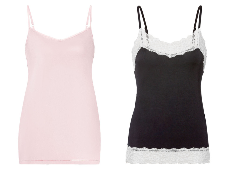 Zwei Tanktops, eines rosa und eines schwarzen mit Spitze