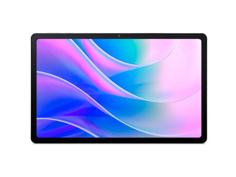 Tablet mit lebhaftem Farbbildschirm auf weißem Hintergrund.