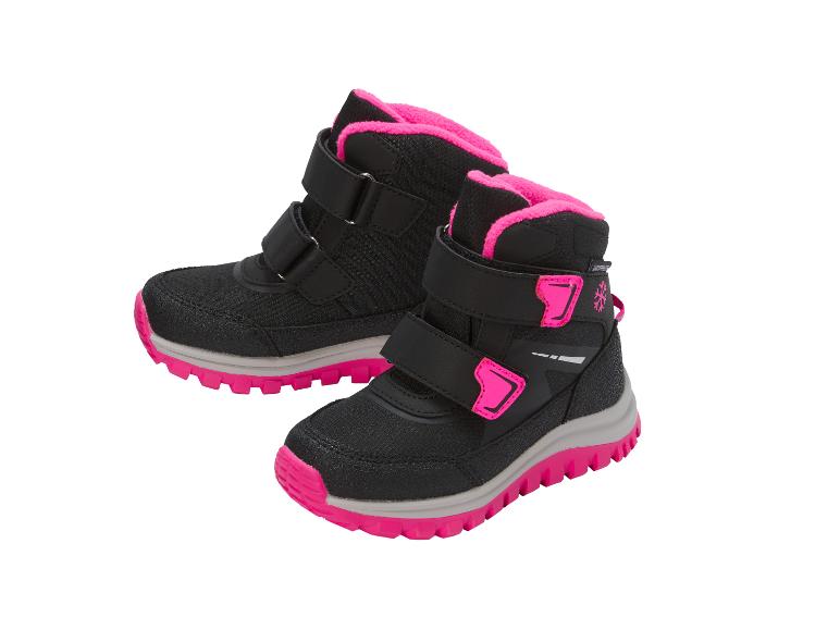 Paar schwarze und pinke Kinder-Winterstiefel mit Klettverschlüssen