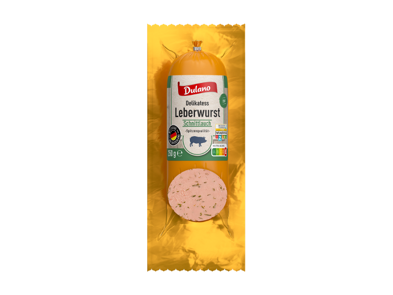 Leberwurst mit Schnittlauch in 250g Verpackung, mit Qualitätssiegel und Nutri-Score.