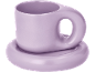 Lila Tasse und Untertasse im modernen, abgerundeten Design.