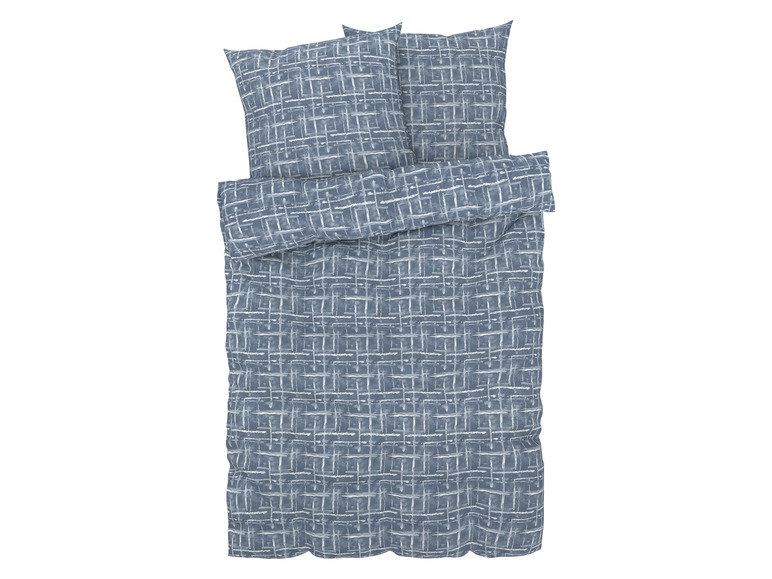 Ein Bettbezug mit zwei Kissenbezügen in einem grauen Karomuster.