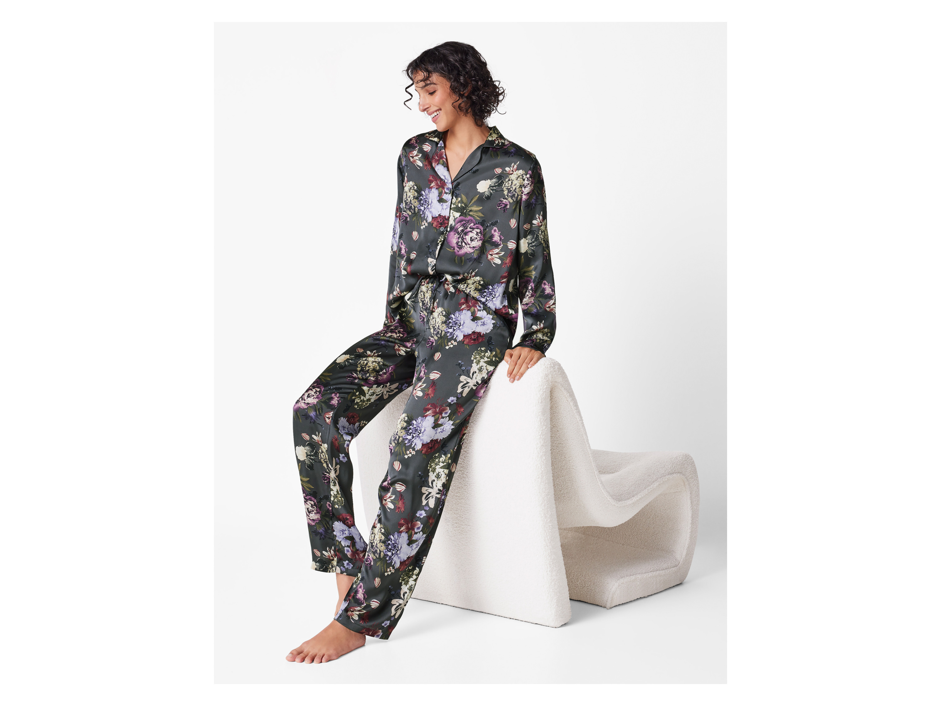 Damen Satin-Pyjama (Floral, XS(32/34)) – Bild 2 von 4