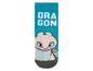 Blaue Socken mit einem Bild des Drachen 'Zahnlos' aus 'Drachenzähmen leicht gemacht'.
