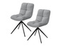 Zwei graue Stühle mit schwarzen Metallbeinen.
