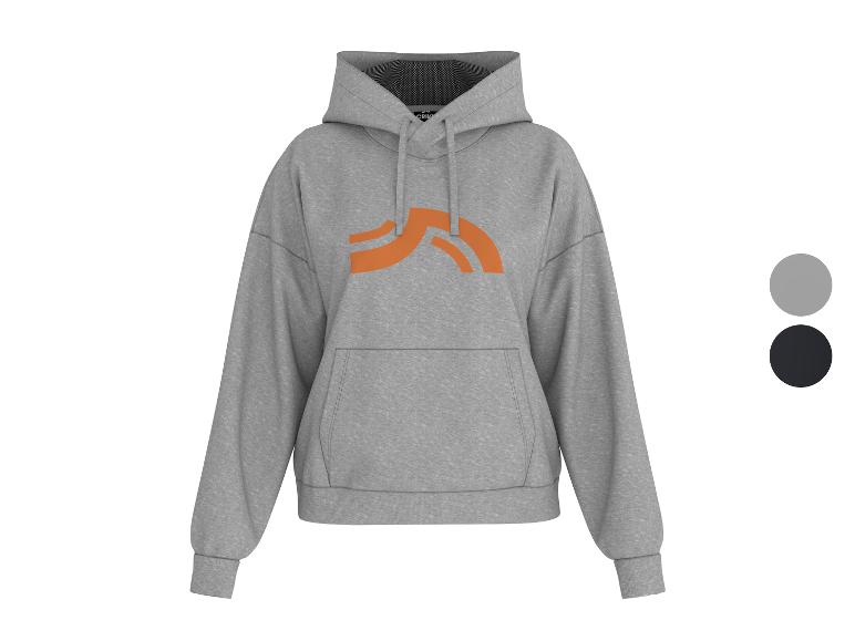 Grauer Hoodie mit orangefarbenem Muster auf der Brust, mit Farboptionen.