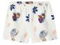 Weiße Mädchenshorts mit Zeichentrickfiguren und Blumenmuster.