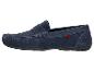 Herren-Loafer aus marineblauem Wildleder mit Kontrastnähten und dunkler Sohle.