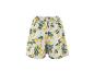Weiße Shorts mit gelbem Zitronen- und blauem Blumenmuster.
