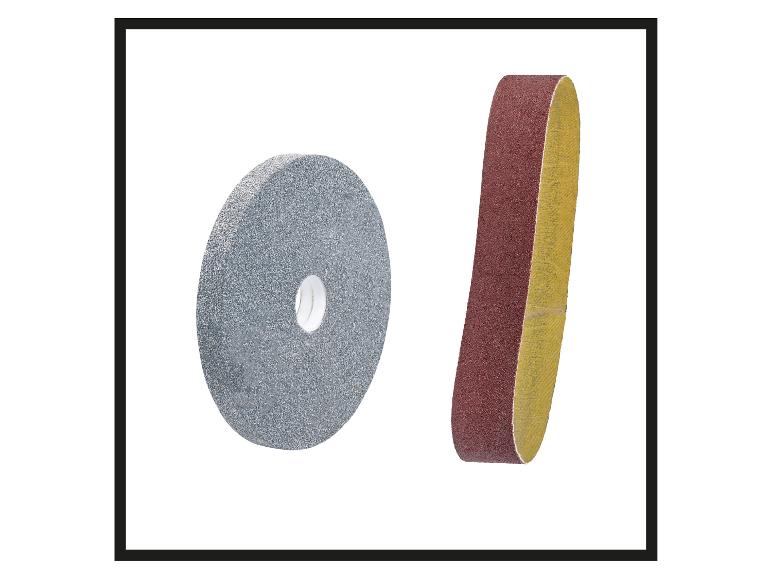 Eine Schleifscheibe und ein Schleifband für Elektrowerkzeuge.