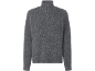 Grauer Strickpullover mit kurzem Reißverschluss am Kragen.