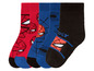 Spider-Man Socken in Rot, Blau und Schwarz.