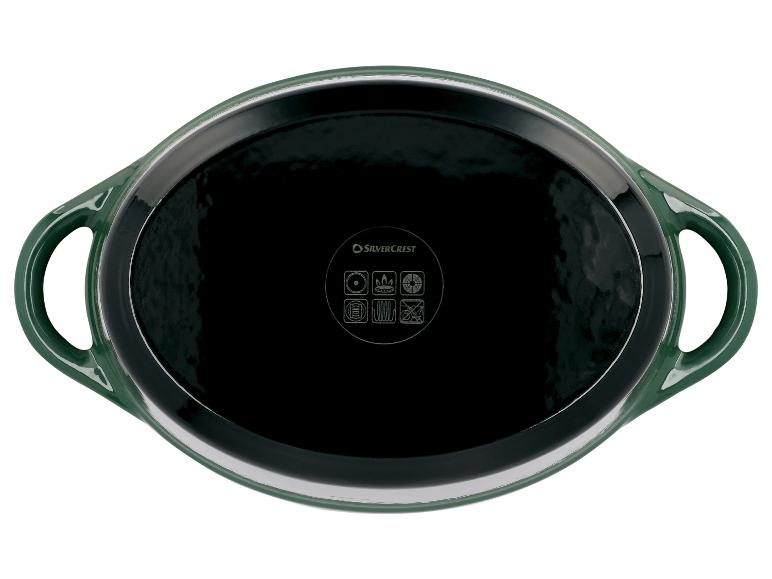 Grüner Silvercrest-Gusseisentopf, Draufsicht.