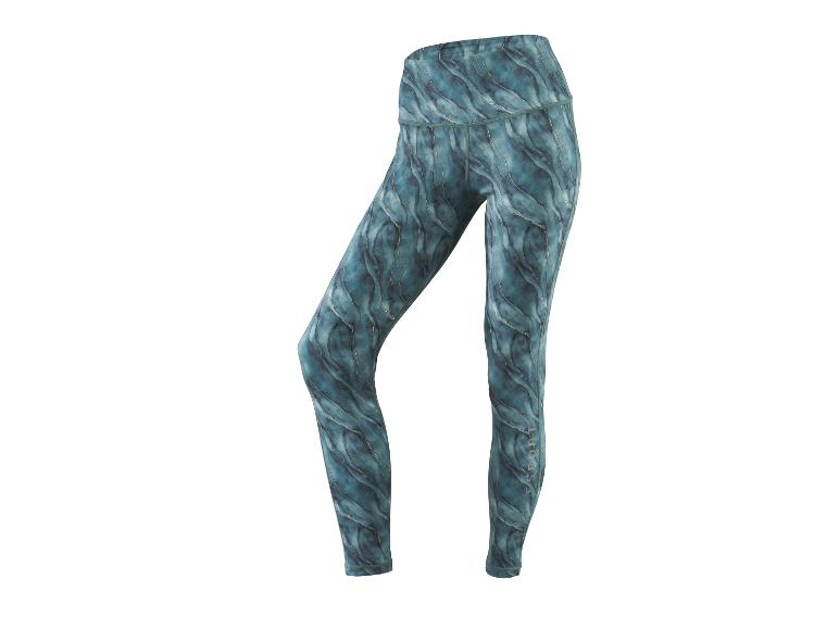 Damen-Sportleggings mit türkis-goldenem Marmormuster.