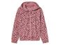Rosa Kapuzenjacke mit Reißverschluss und Herzchenmuster.