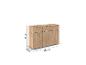 Helles Holz Sideboard mit drei Schubladen und drei Schränken, 120x81x42 cm.
