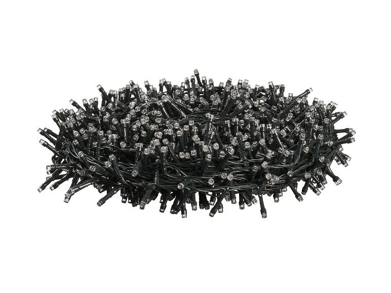 LED-Lichterkette mit schwarzem Kabel, aufgerollt.