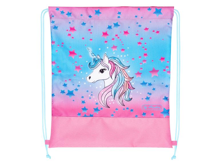Rosa Turnbeutel mit Einhorn- und Sternenmotiv.
