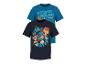 Zwei Jungen-T-Shirts, eines blau und eines marineblau, mit Paw Patrol Dinosaurier-Prints.