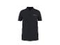 Schwarzes Poloshirt mit kleinem Logo auf der Brust und Knopfleiste.