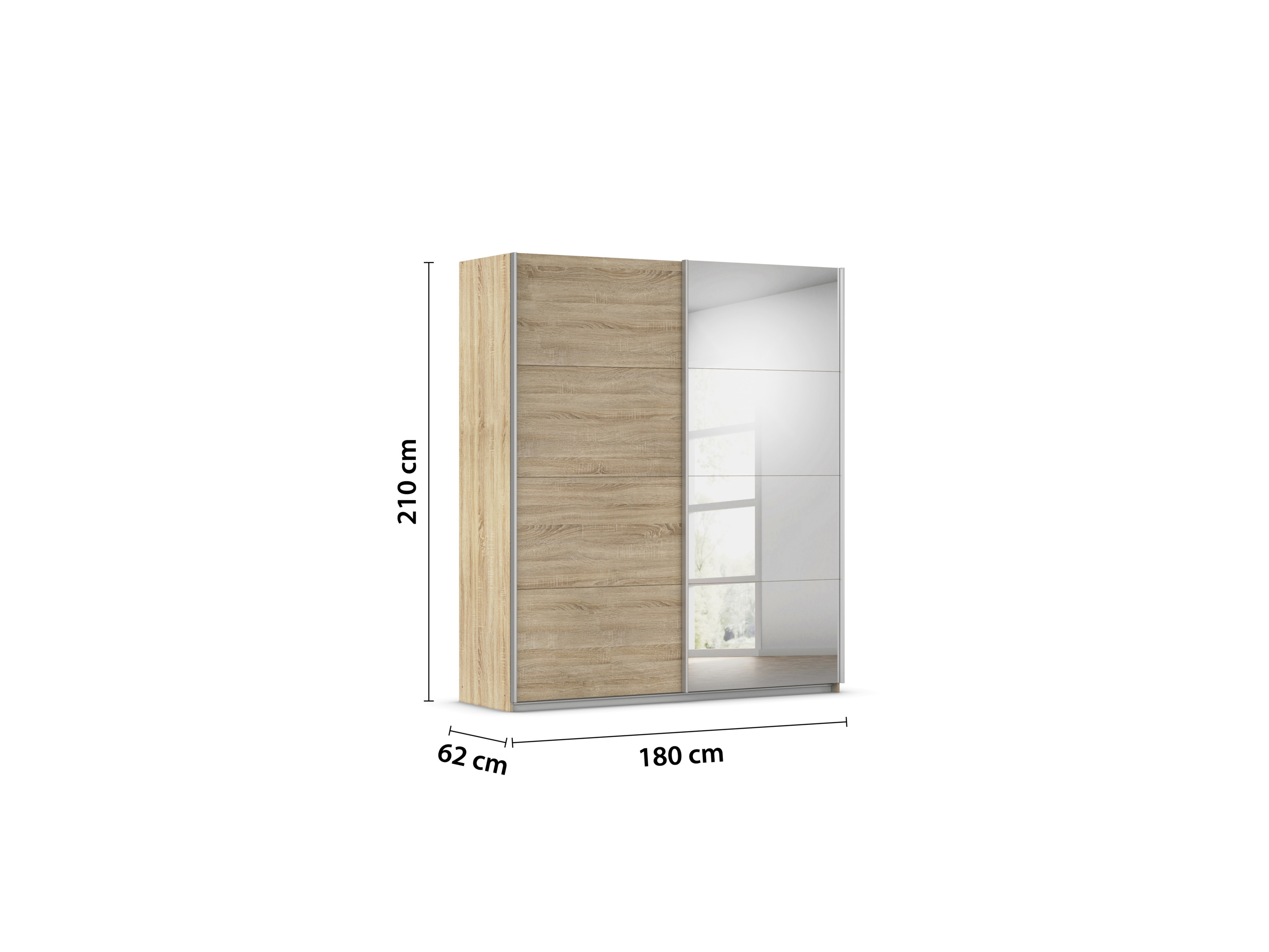 RAUCH ORANGE Quadra Schwebetürenschrank mit Spiegelelementen (Basic-Zubehör, Korpus: Eiche, 181 x 210 cm) – Bild 4 von 4