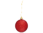 Glitzernde rote Weihnachtskugel mit goldener Aufhängung.