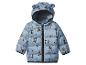 Blaue Kinder-Pufferjacke mit Mickey-Mouse- und Sternenmuster, mit Kapuze und Ohren.