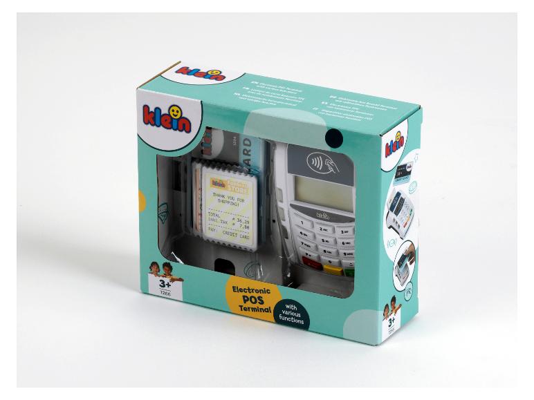 Elektronisches Klein POS-Terminal mit verschiedenen Funktionen und Zubehör.