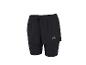 Schwarze 2-in-1-Sportshorts für Damen mit integrierten Leggings.