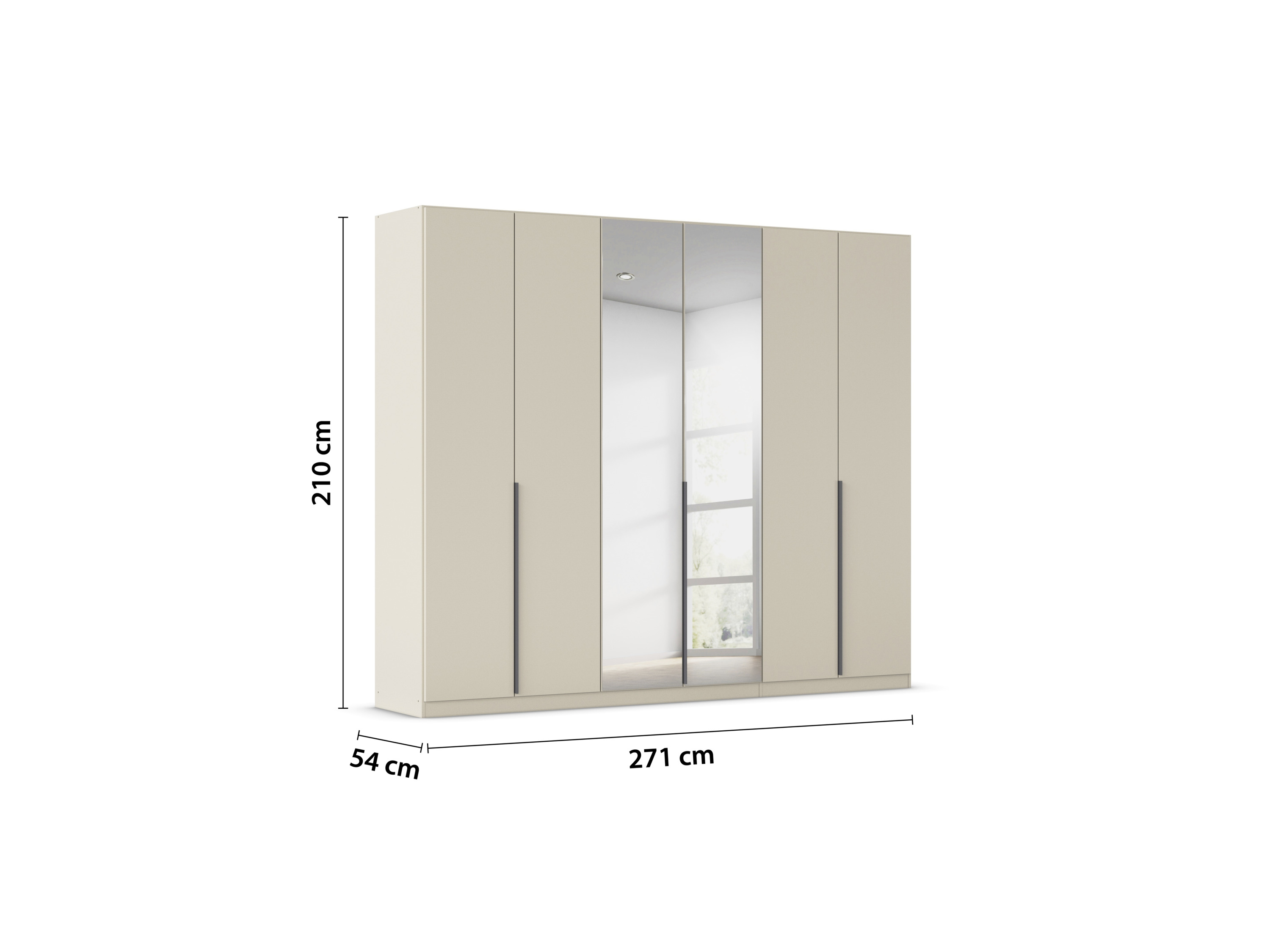 RAUCH ORANGE Drehtürenschrank Alabama mit Spiegel (Classic-Zubehör, Beige-Champagner, Griffe Grau, 271 x 210 cm) – Bild 3 von 4