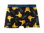 Schwarze Boxershorts mit gelben Cartoon-Charakteren und weißen Blitzmustern.
